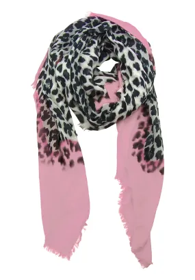 Blue Pacific Animal Print Cashmere Silk Scarf in Pink and Snow 78 x 22