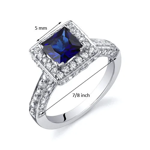 Blue Sapphire Princess Cut Sterling Silver Ring Size 6