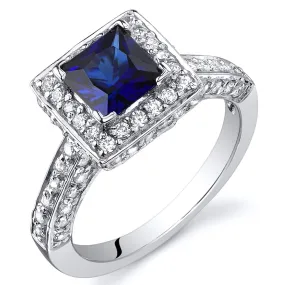 Blue Sapphire Princess Cut Sterling Silver Ring Size 6