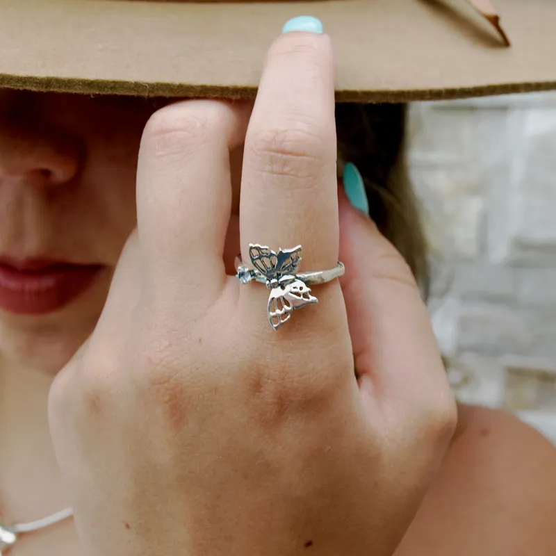 Blue Topaz Butterfly Boho Ring