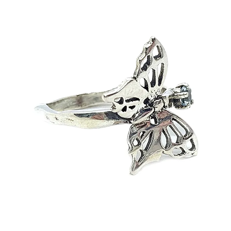 Blue Topaz Butterfly Boho Ring