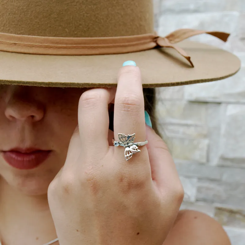 Blue Topaz Butterfly Boho Ring