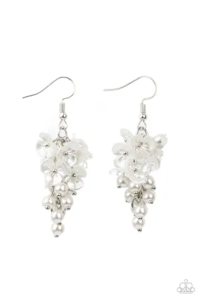 Bountiful Bouquets White Pearl and Flower Earrings - Paparazzi Accessories