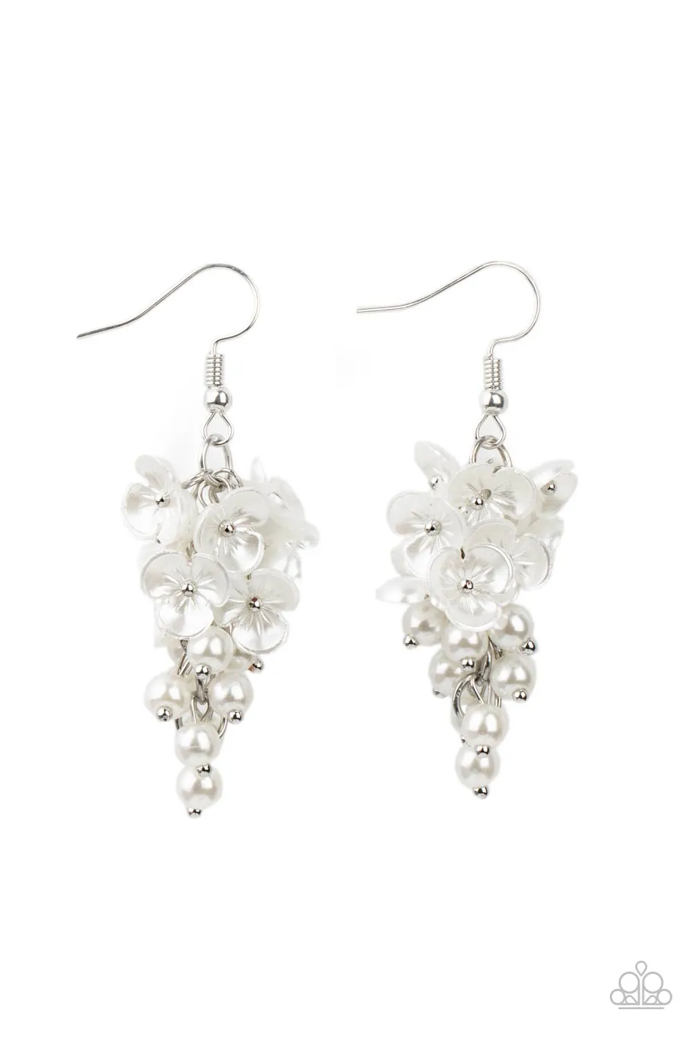 Bountiful Bouquets White Pearl and Flower Earrings - Paparazzi Accessories