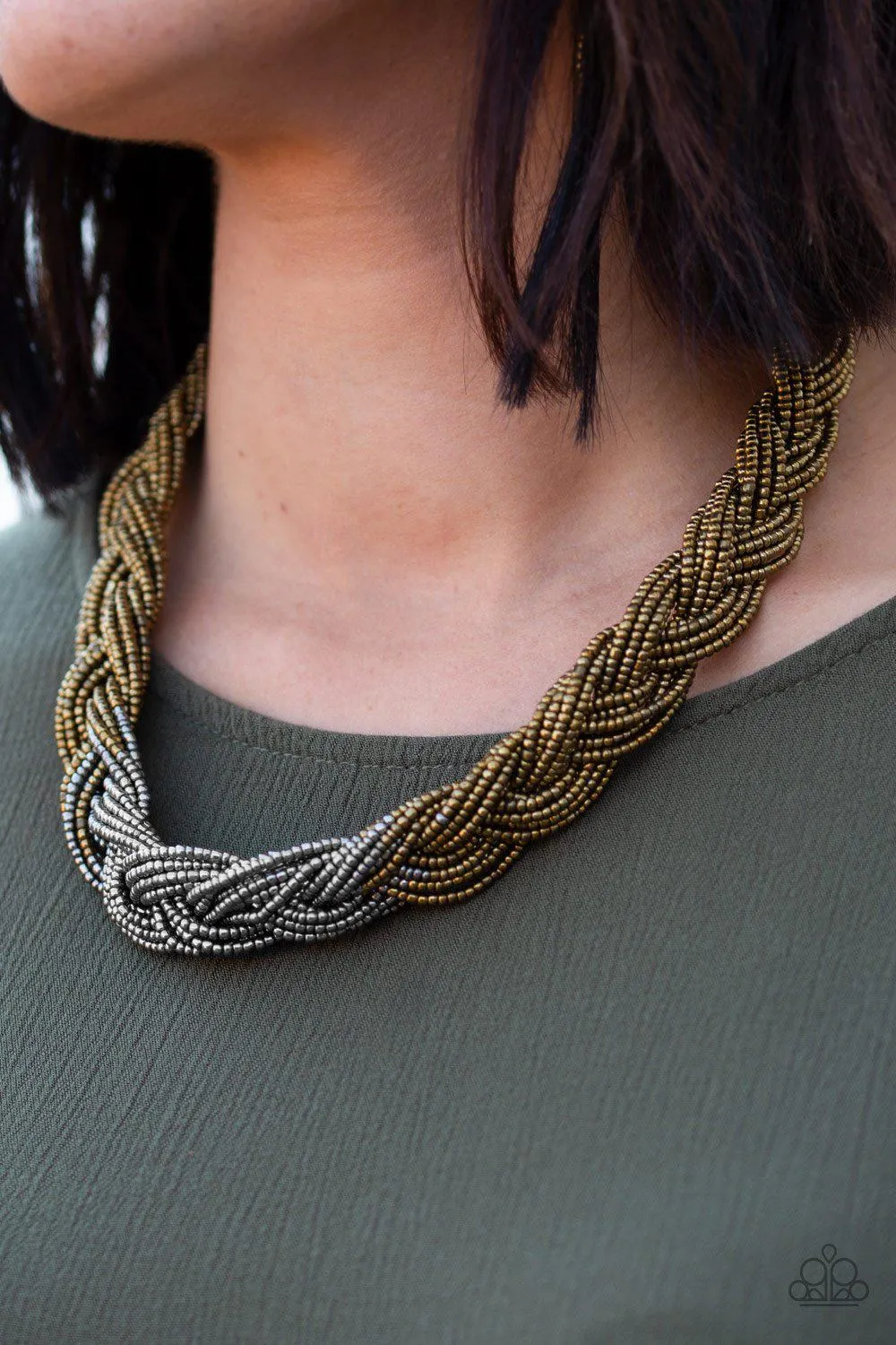 Brazilian Brilliance Multi Brass and Silver Seed Bead Necklace - Paparazzi Accessories