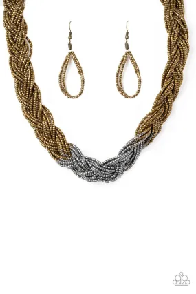 Brazilian Brilliance Multi Brass and Silver Seed Bead Necklace - Paparazzi Accessories