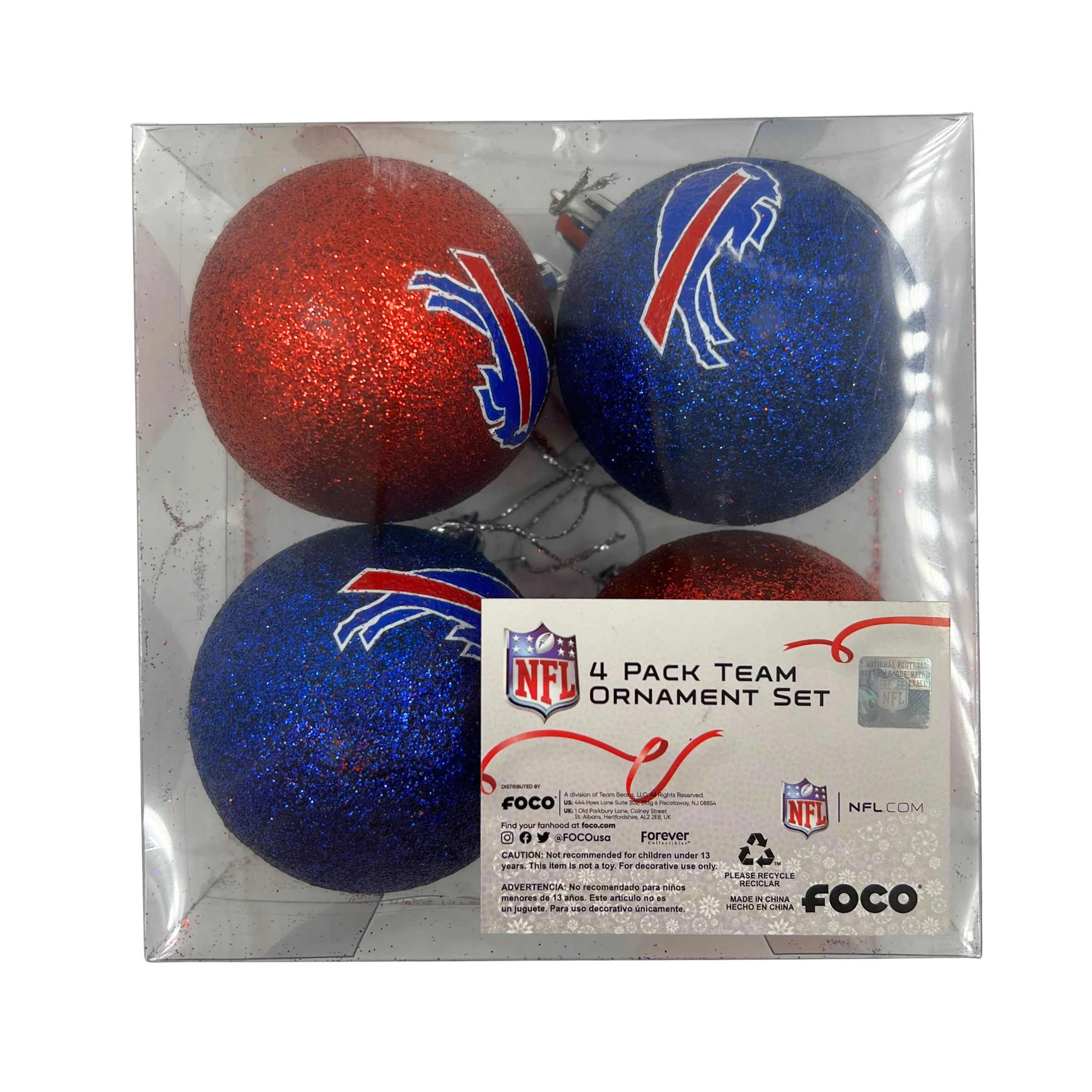 Buffalo Bills Royal & Blue Glitter Ball Ornaments