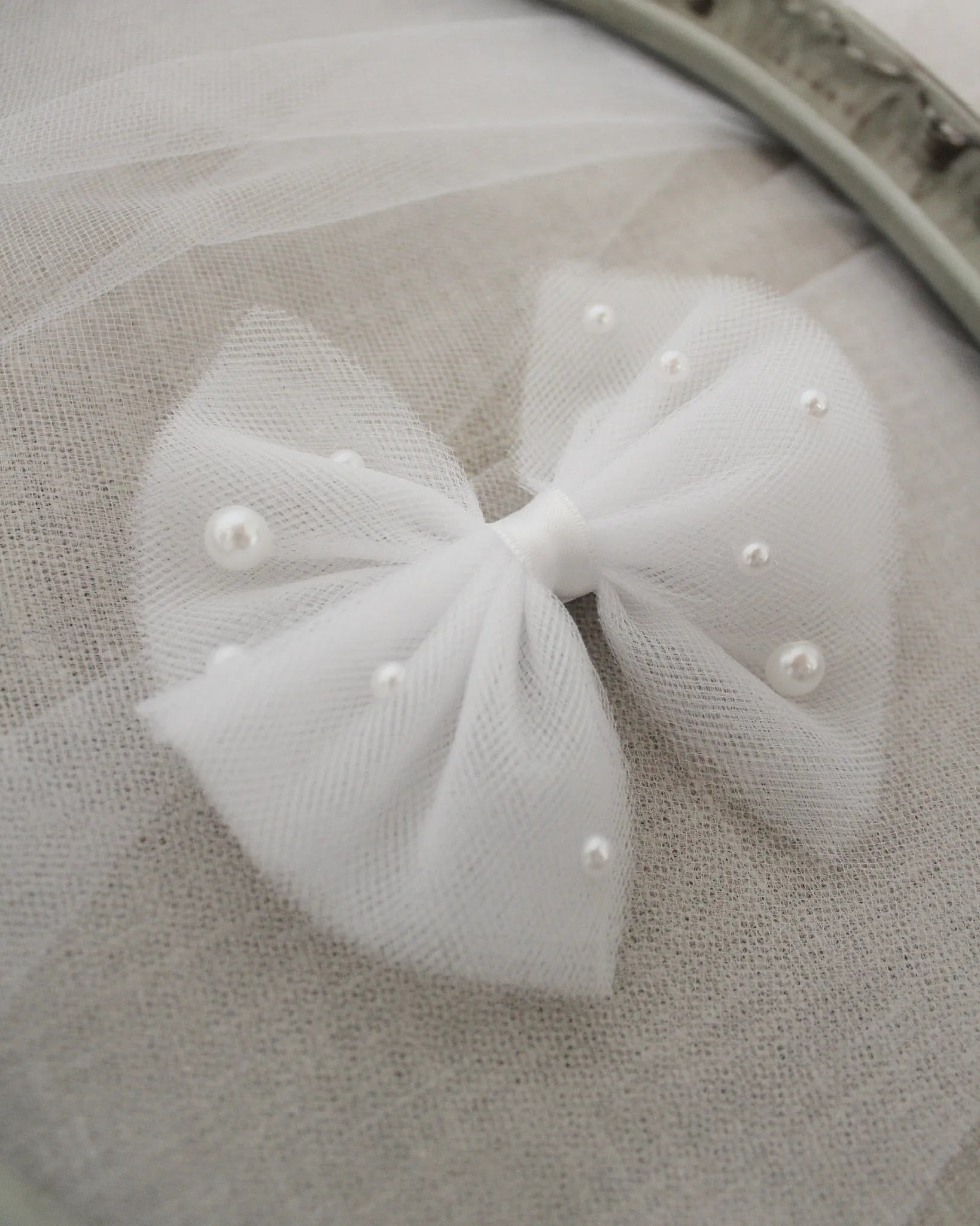 Butterfly Tulle Bow Hair Clip or Shoe Clips with Scattered Pearls