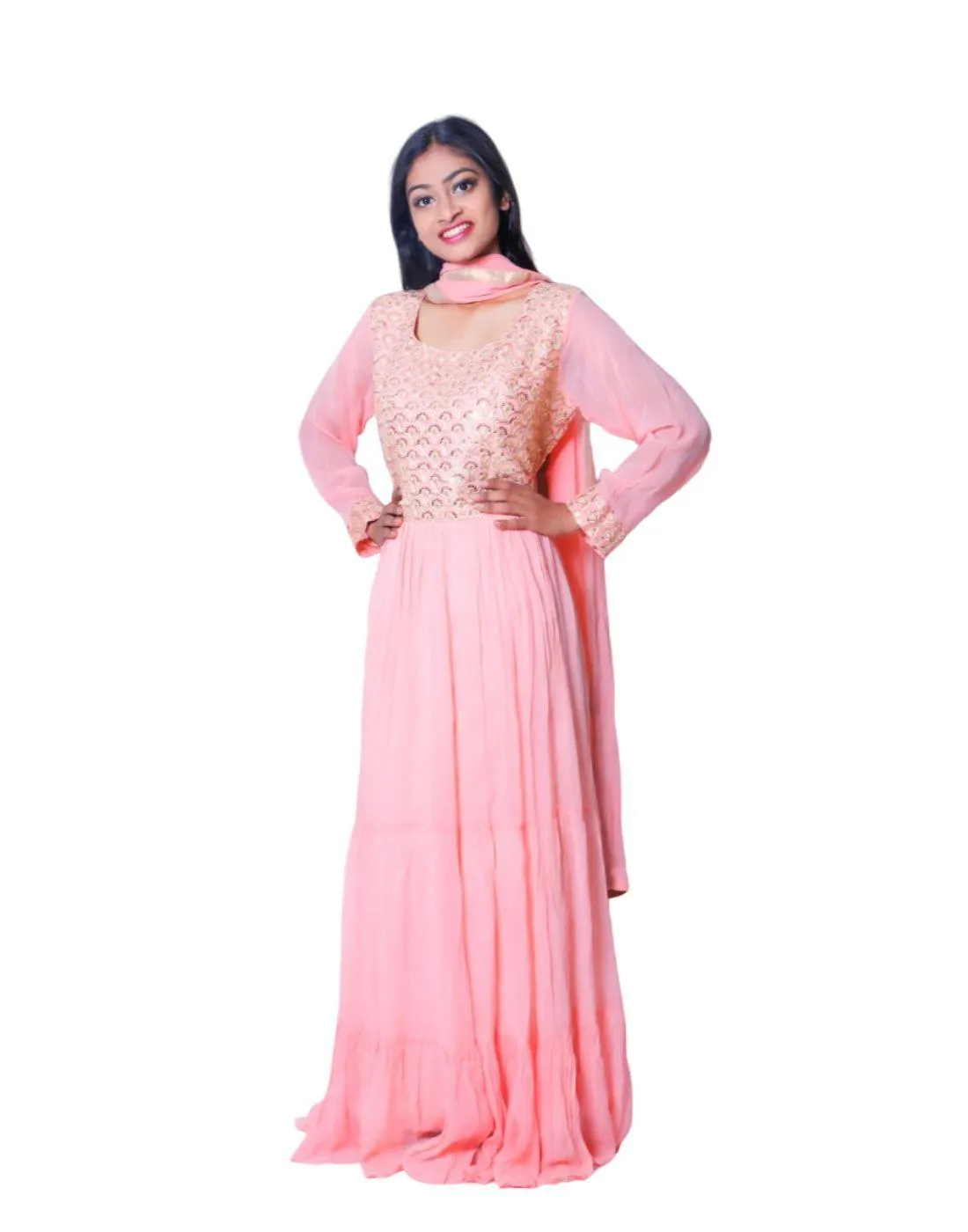 Buy Baby Pink Embroidered Long Anarkali with Dupatta | Clearance