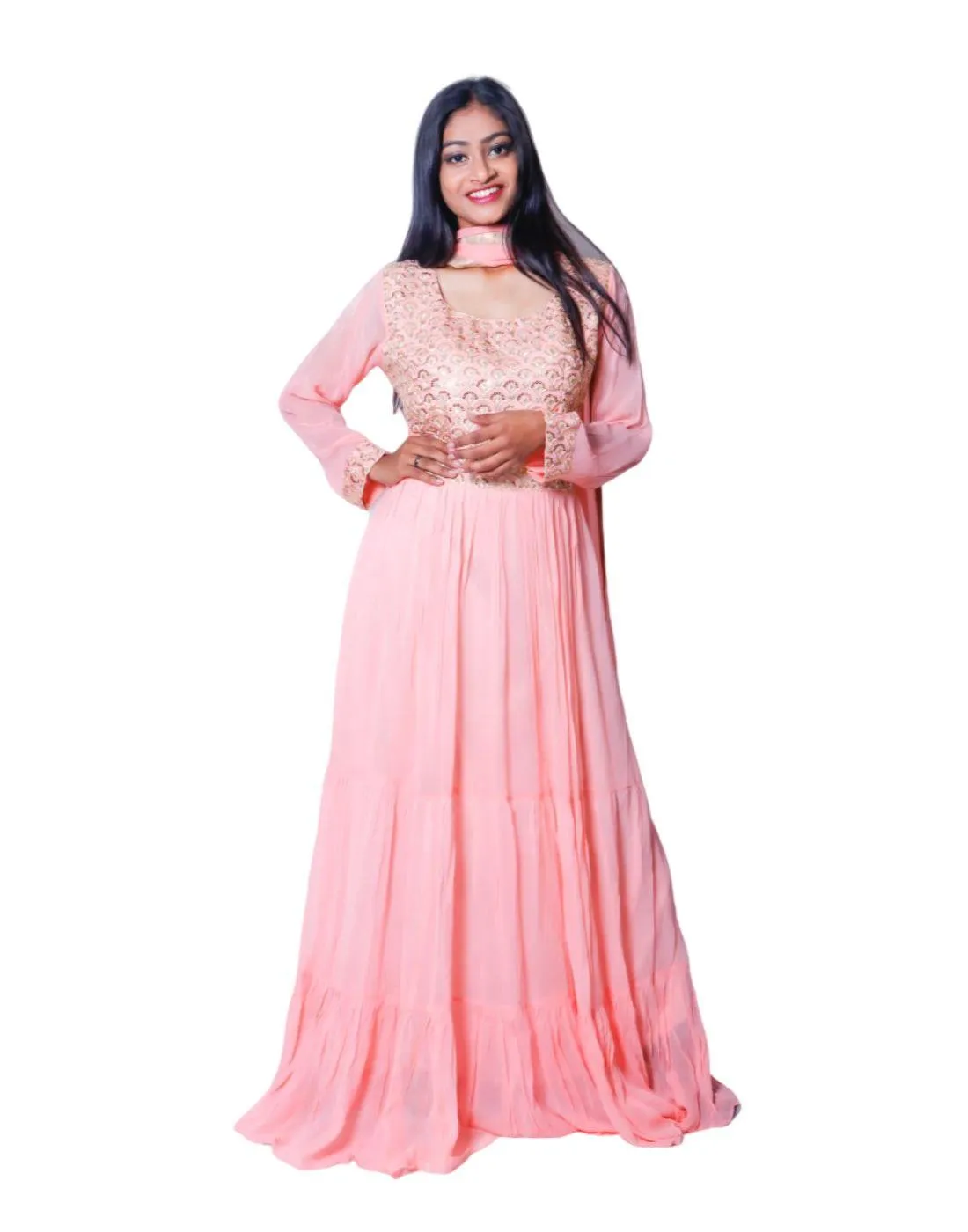 Buy Baby Pink Embroidered Long Anarkali with Dupatta | Clearance