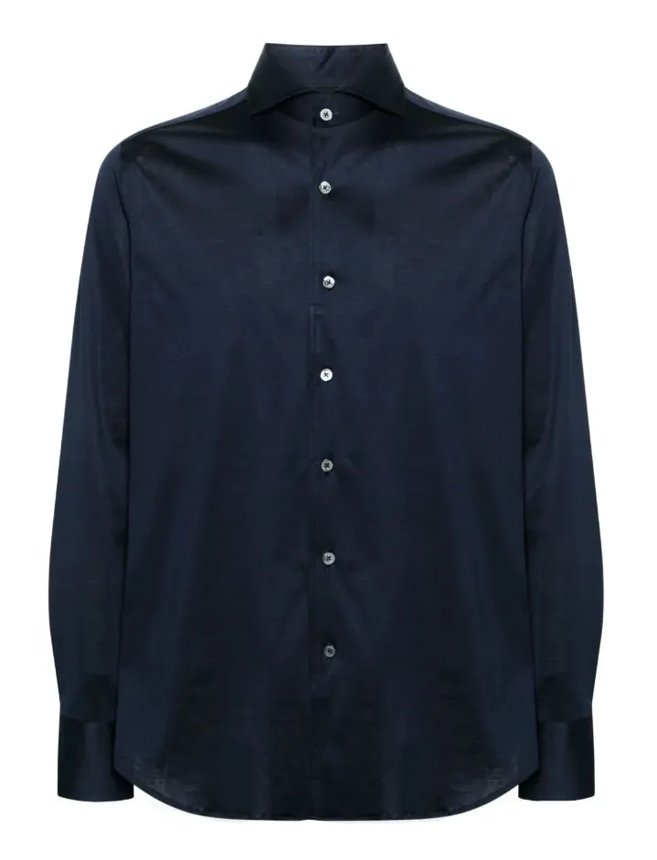 Canali blue cotton jersey slim-fit shirt