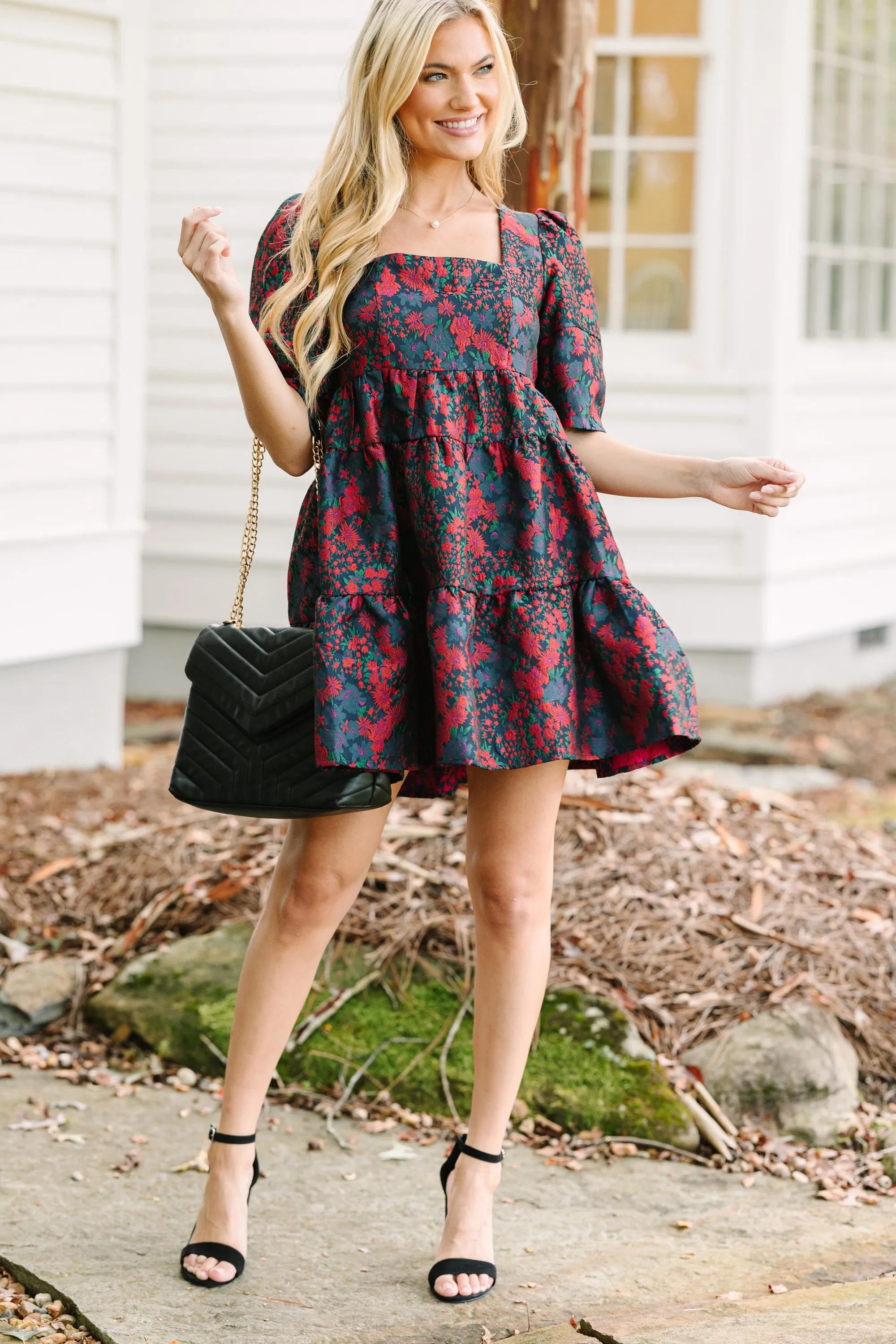 Care For You Navy Blue Floral Dress