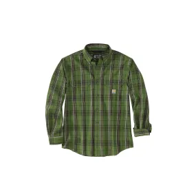 Carhartt Loose Fit Midweight Chambray Long Sleeve Plaid Shirt Chive Brown