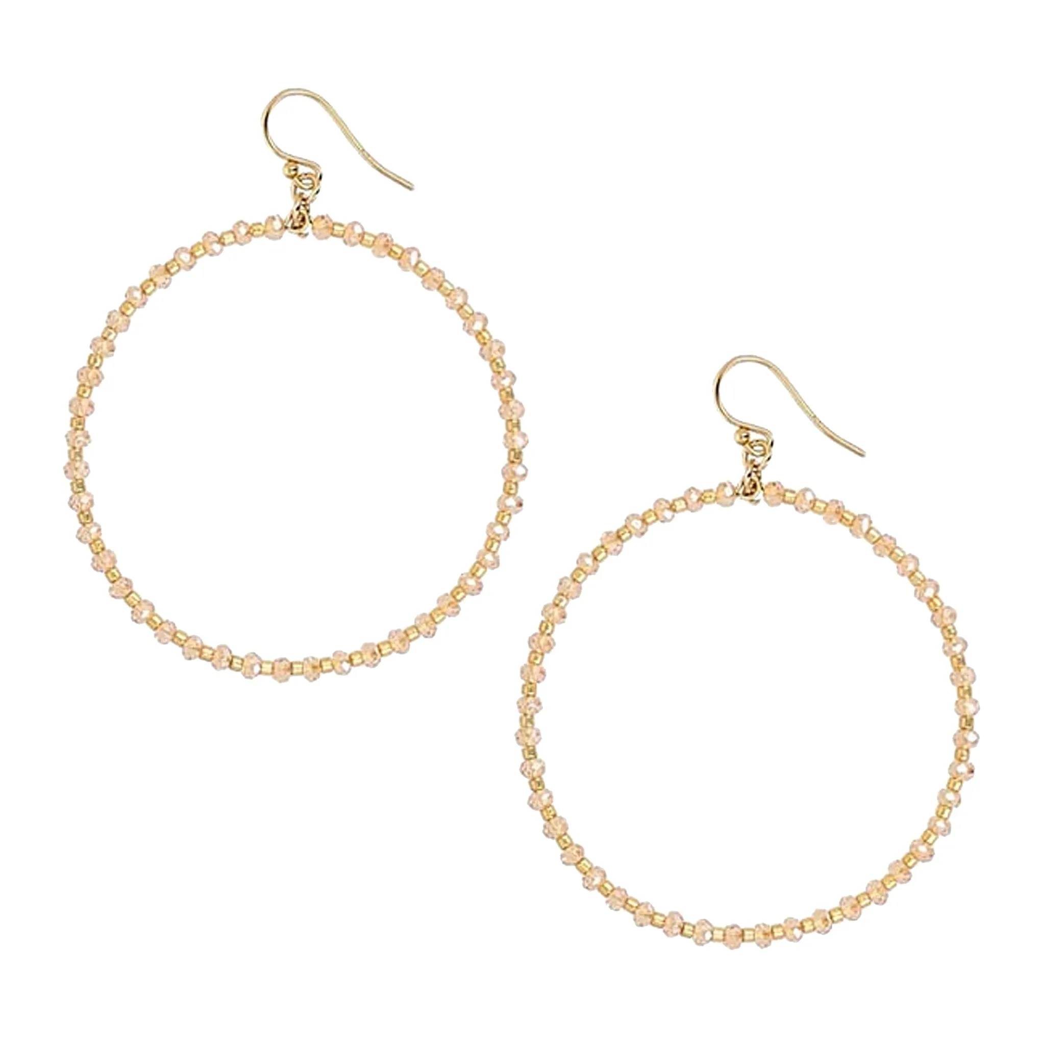 Chan Luu 2 Inch Gold Hoop Earrings with Sunflower Crystals and Gold Seed Beads