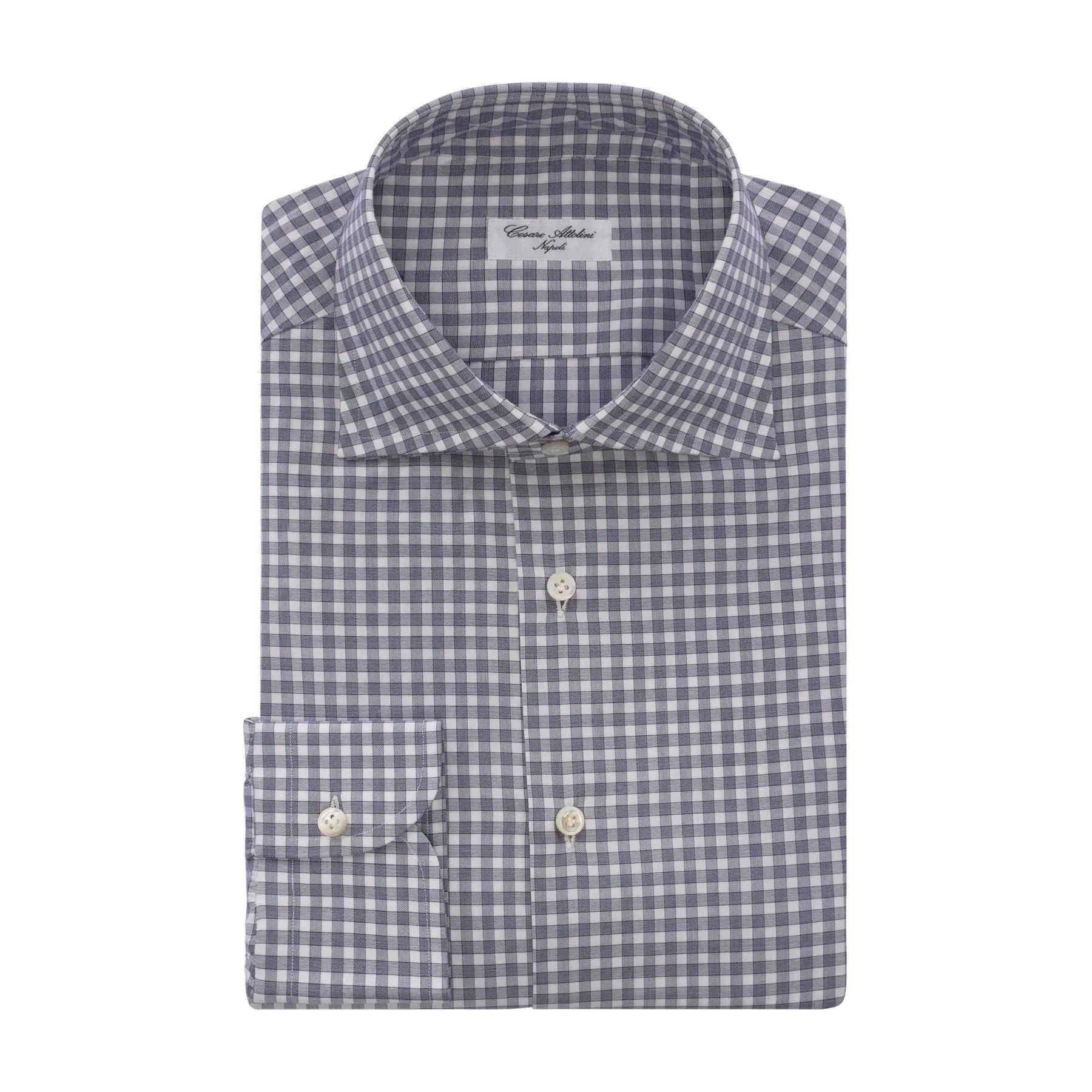 Checked Cotton Shirt in White and Blue