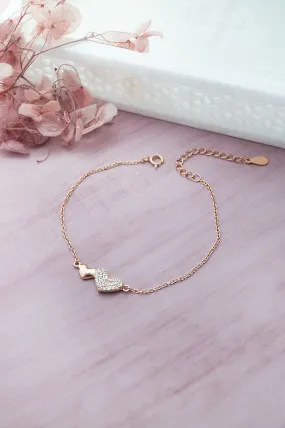 Connecting Hearts Rose Gold Plated Sterling Silver Chain Bracelet