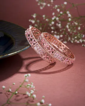 Crimson Flower Rose Gold Bangles (Pack of 2)