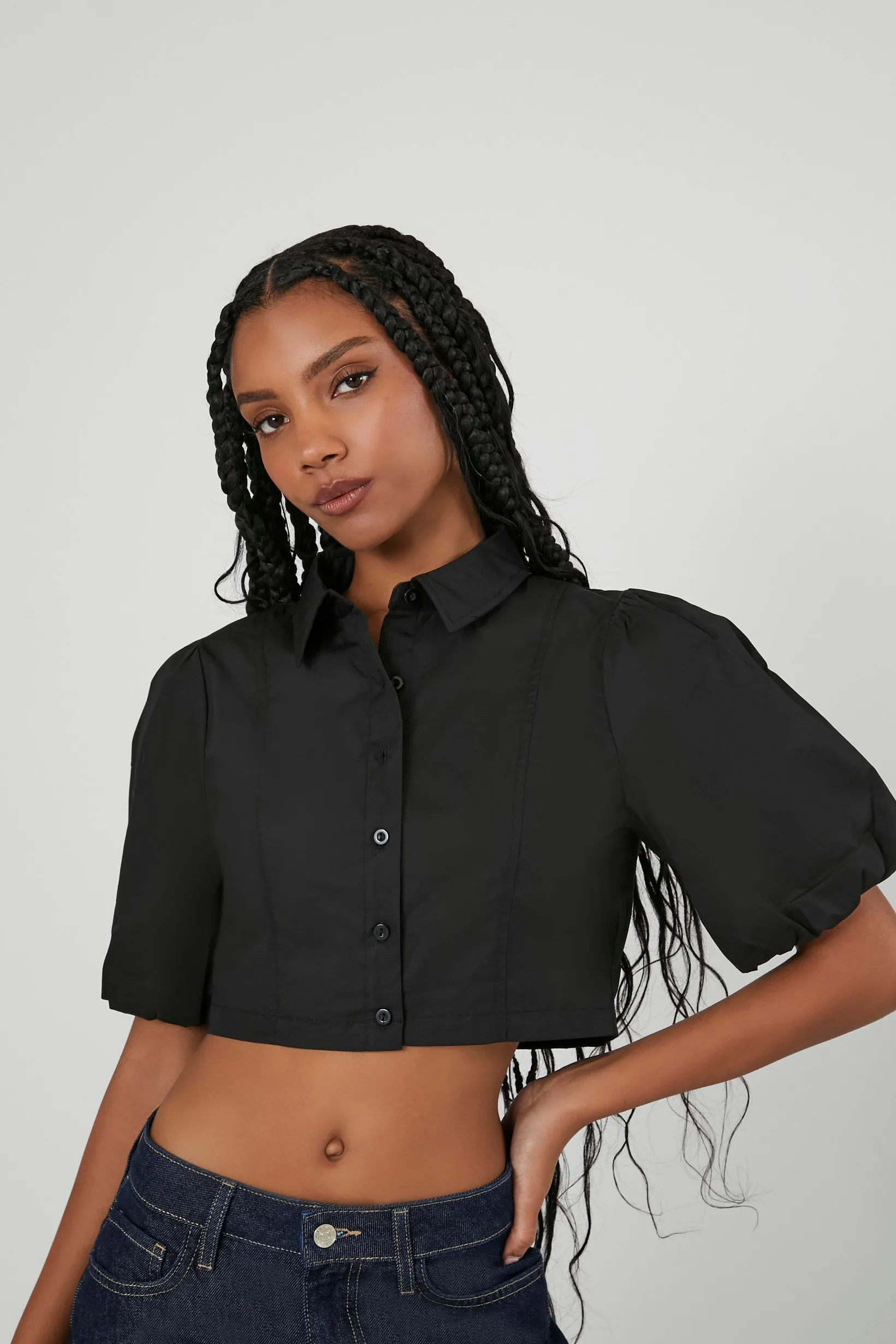 Cropped Puff-Sleeve Shirt