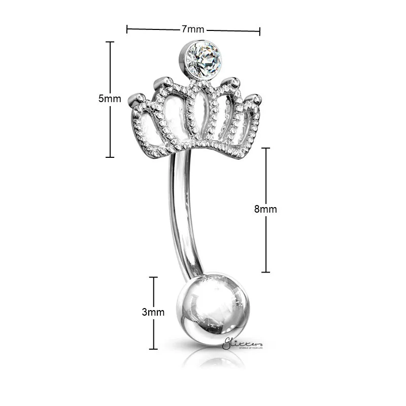 Crown Curved Barbell Eyebrow Ring - Silver