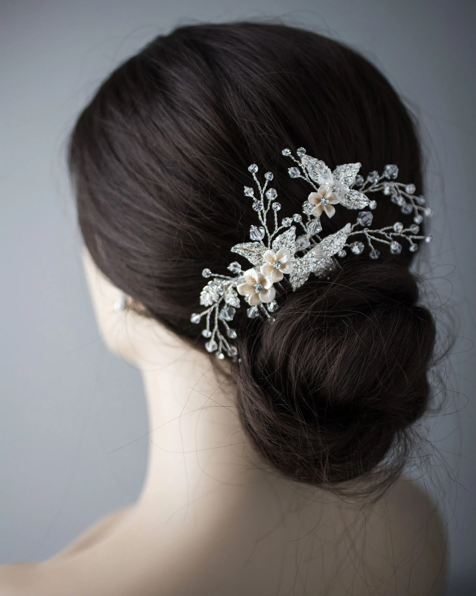 Crystal Beads and Leaves Wedding Hair Comb