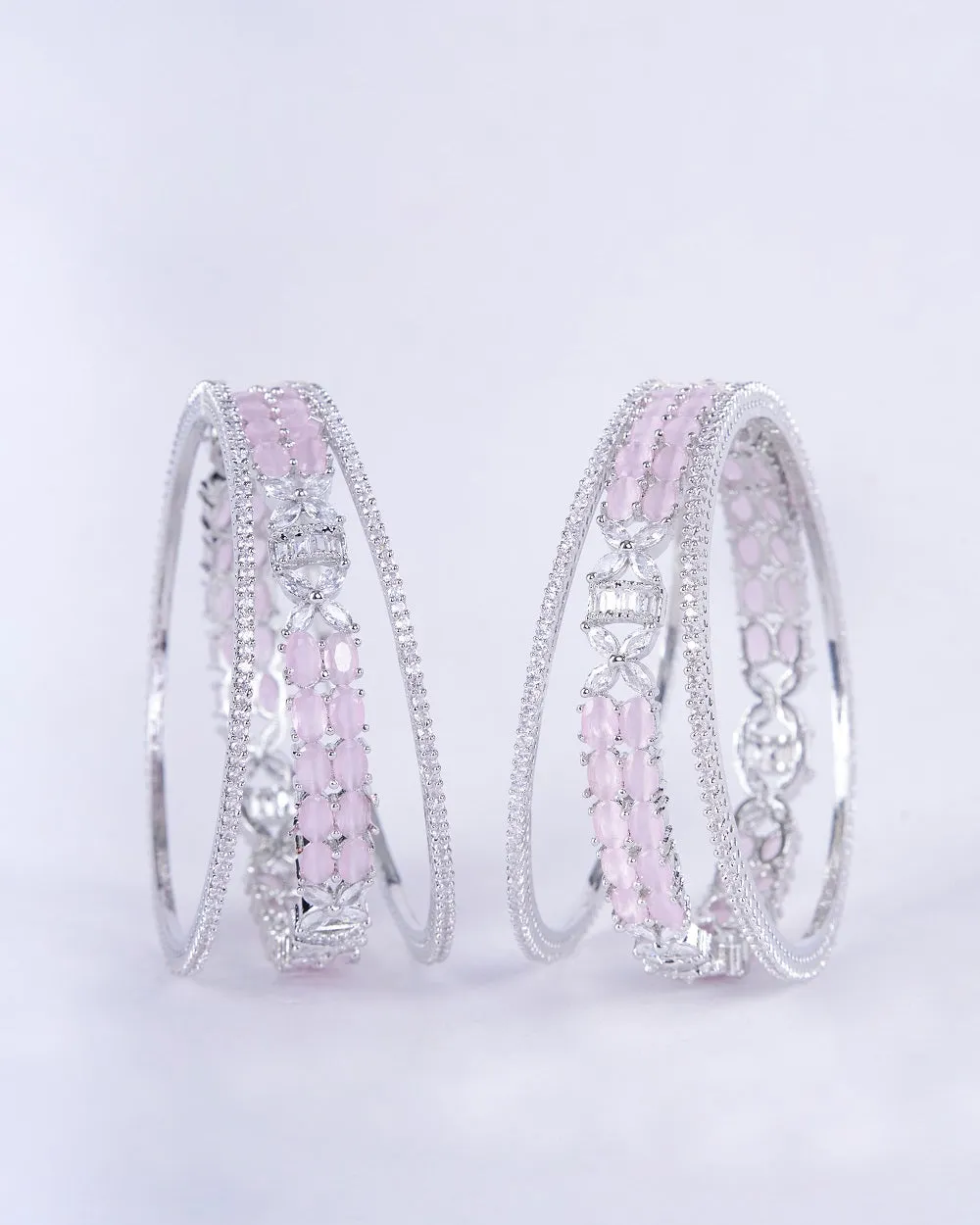 Crystal Fancy Rhodium Bangles (Pack of 6)