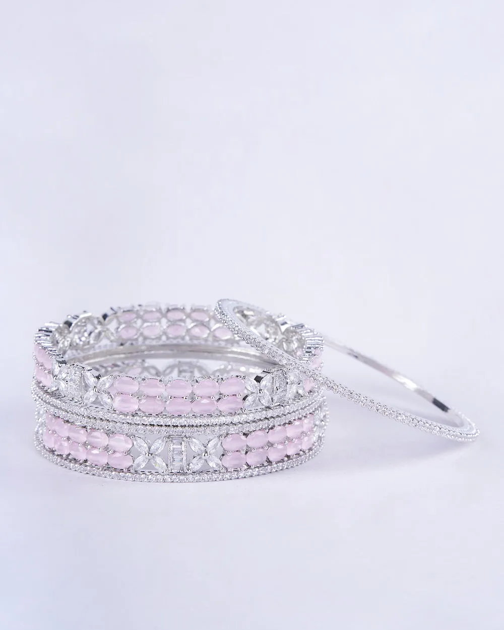 Crystal Fancy Rhodium Bangles (Pack of 6)