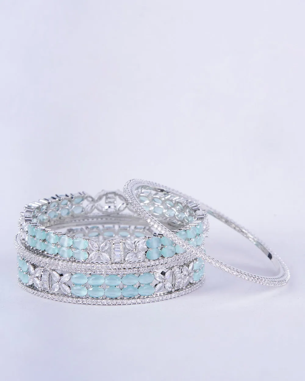 Crystal Fancy Rhodium Bangles (Pack of 6)