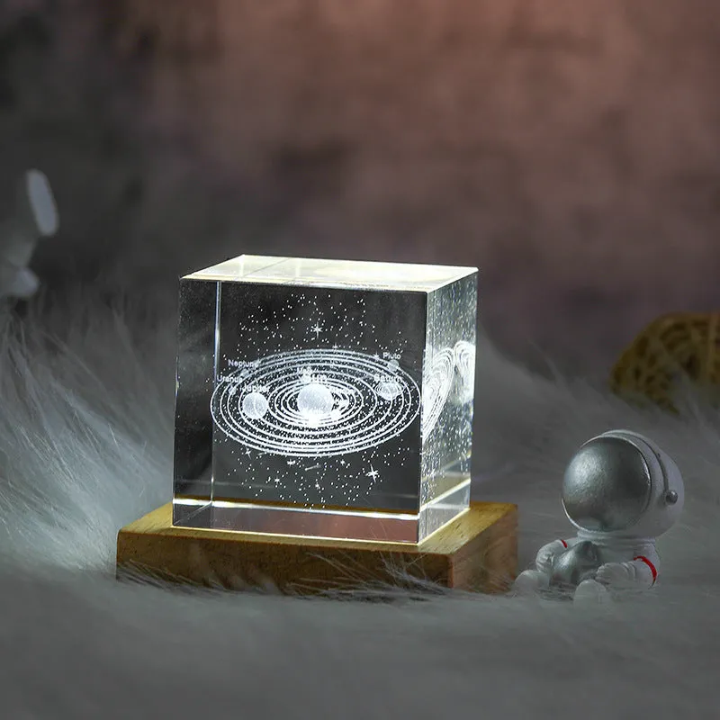 Custom 3D Moon Crystal Cube with LED Base