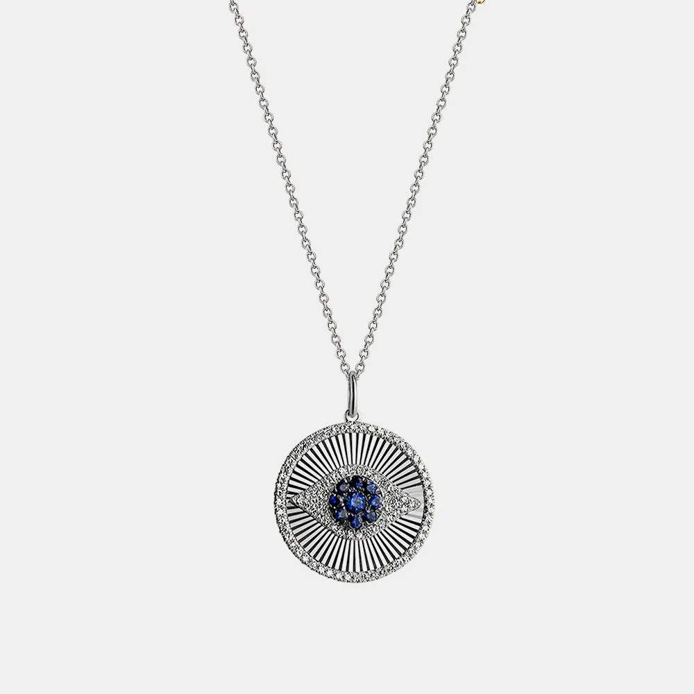 Diamond Blue Sapphire Fluted Evil Eye Medallion