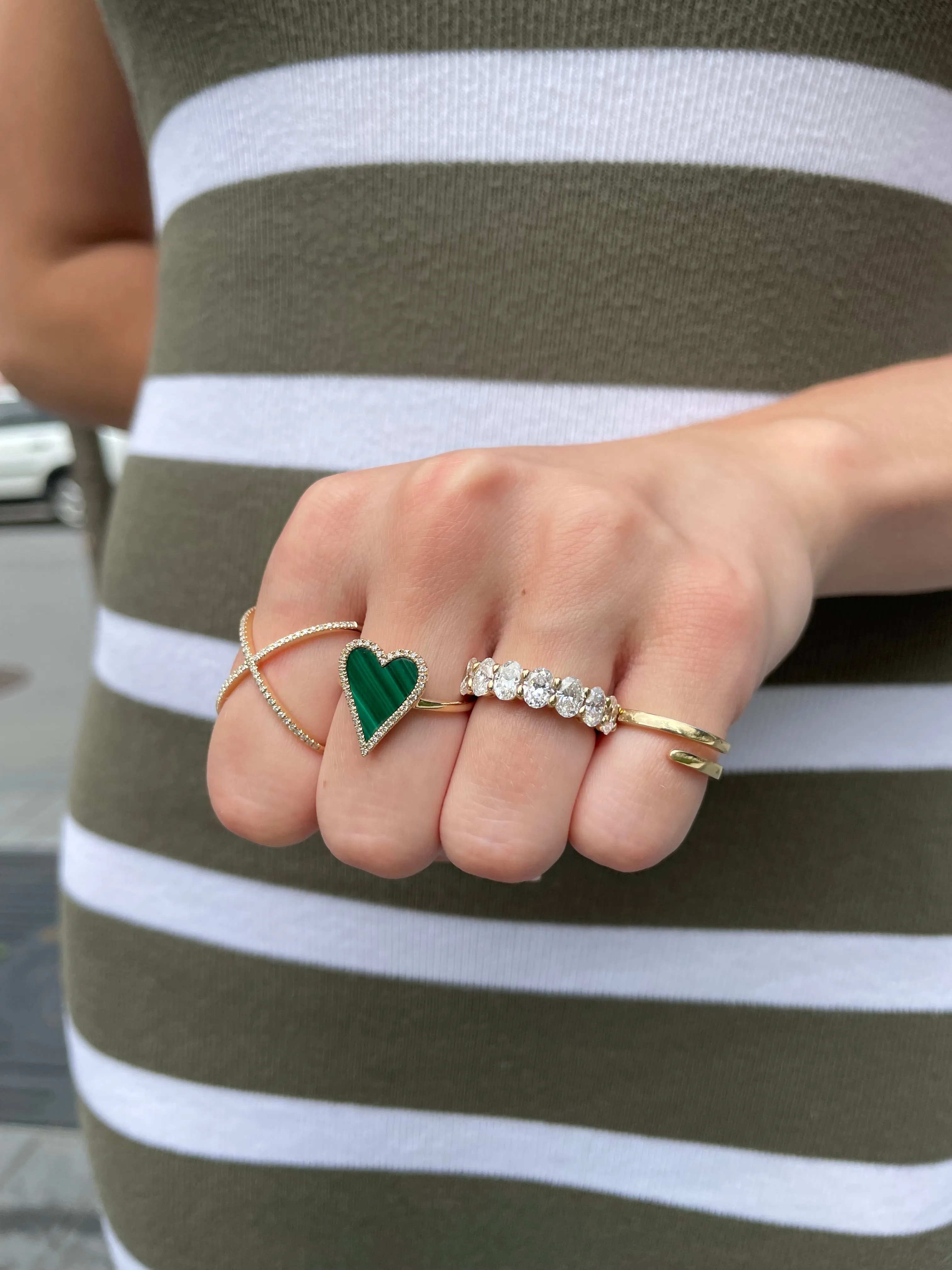 Diamond Border Malachite Heart Ring