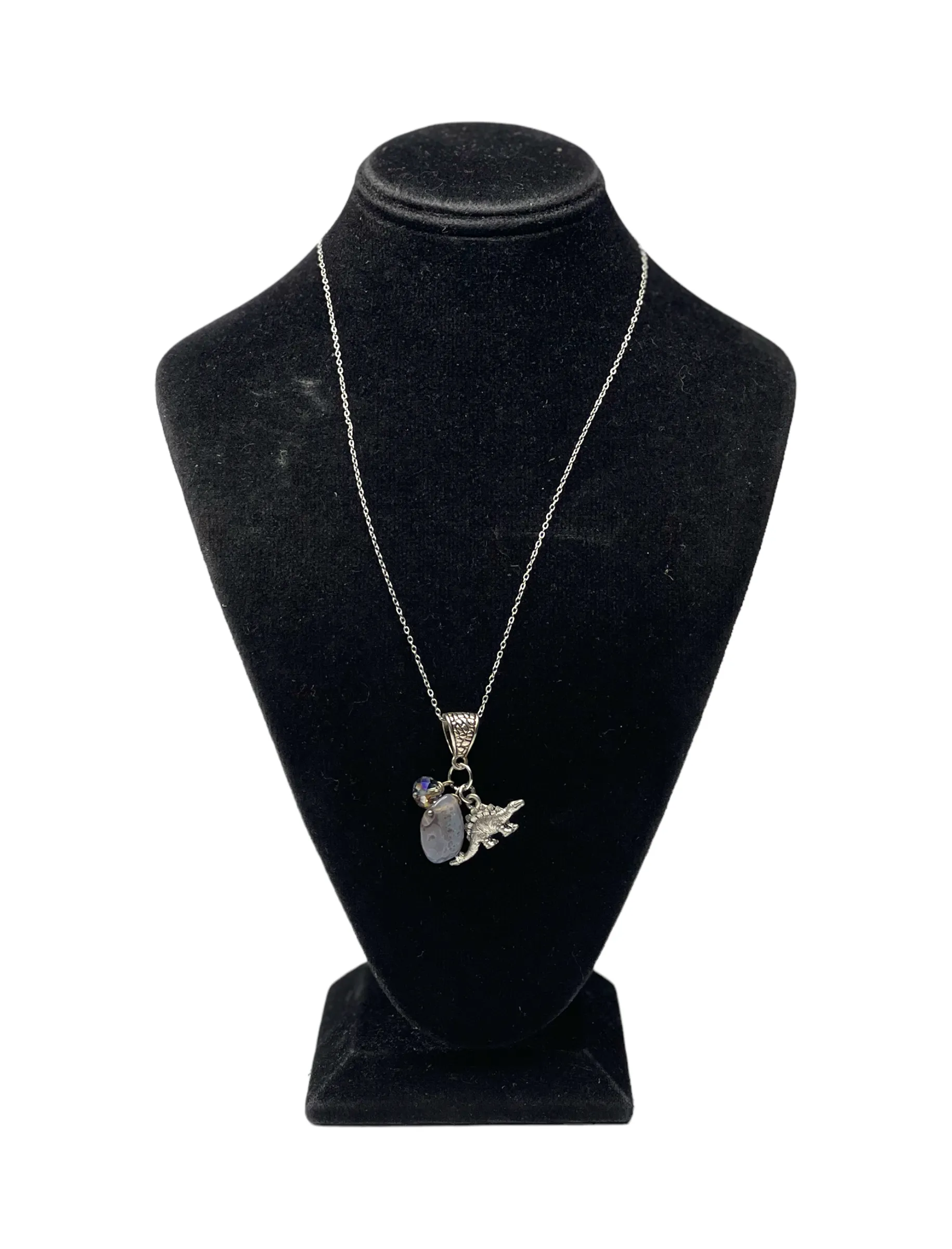 Dinosaur Charm Necklace with Gemstone and Crystal