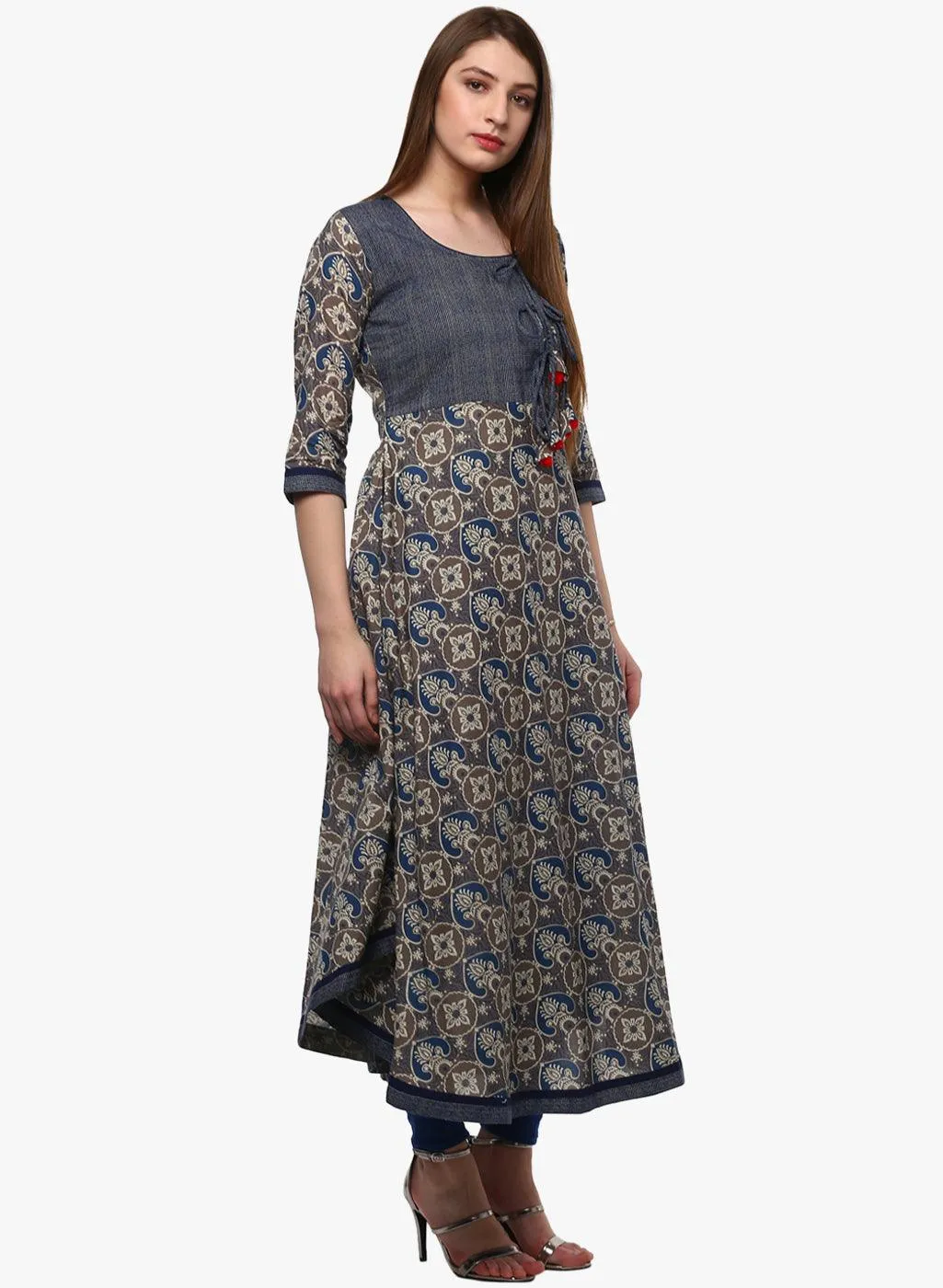 Divena Blue And Grey Cotton Anarkali