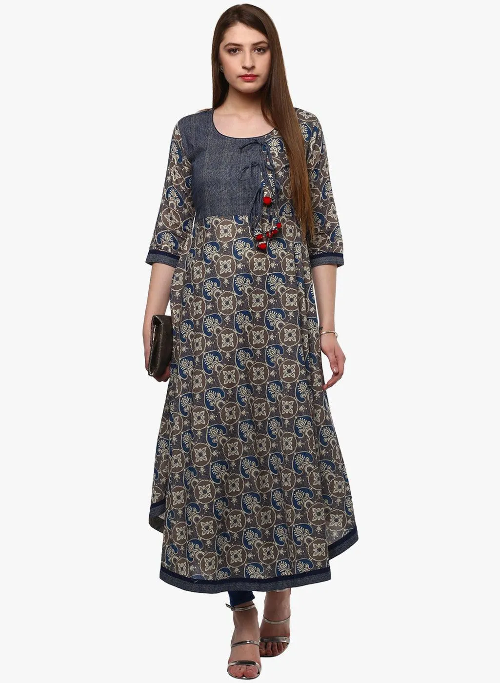 Divena Blue And Grey Cotton Anarkali