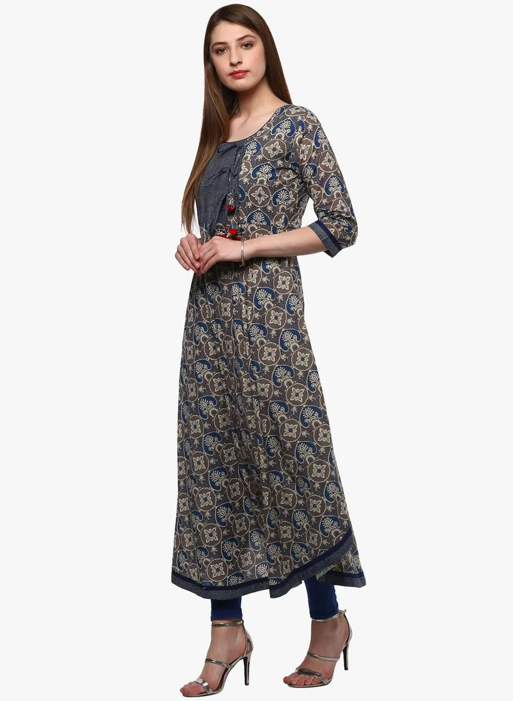 Divena Blue And Grey Cotton Anarkali