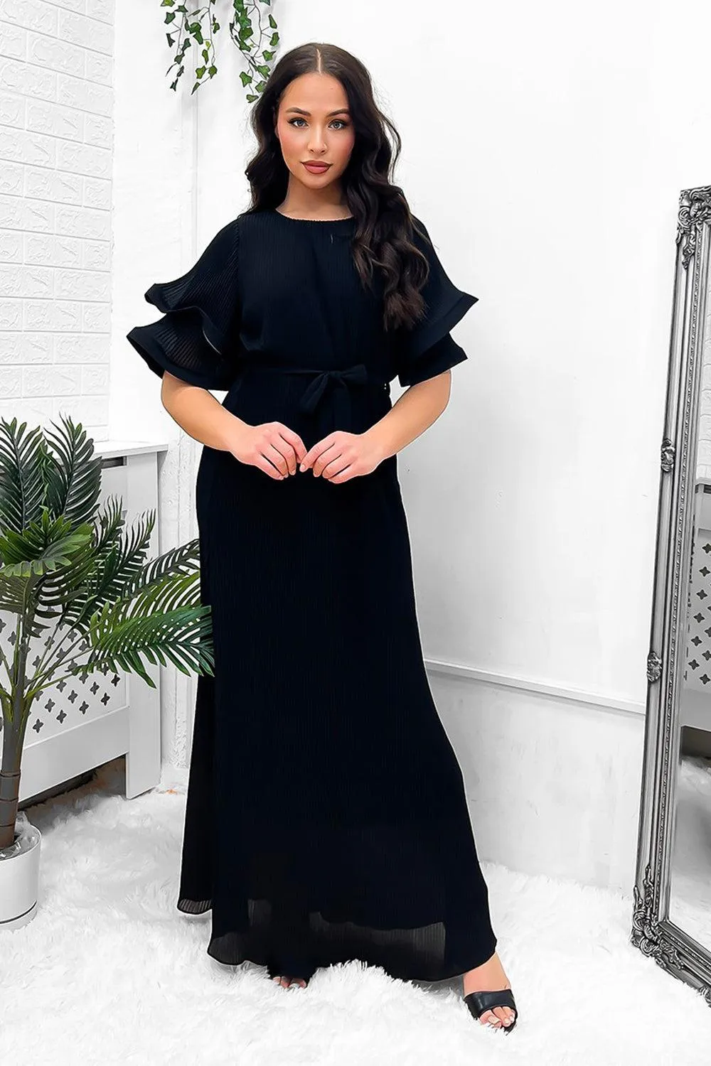 Double Short Flute Sleeve Summer Maxi Dress