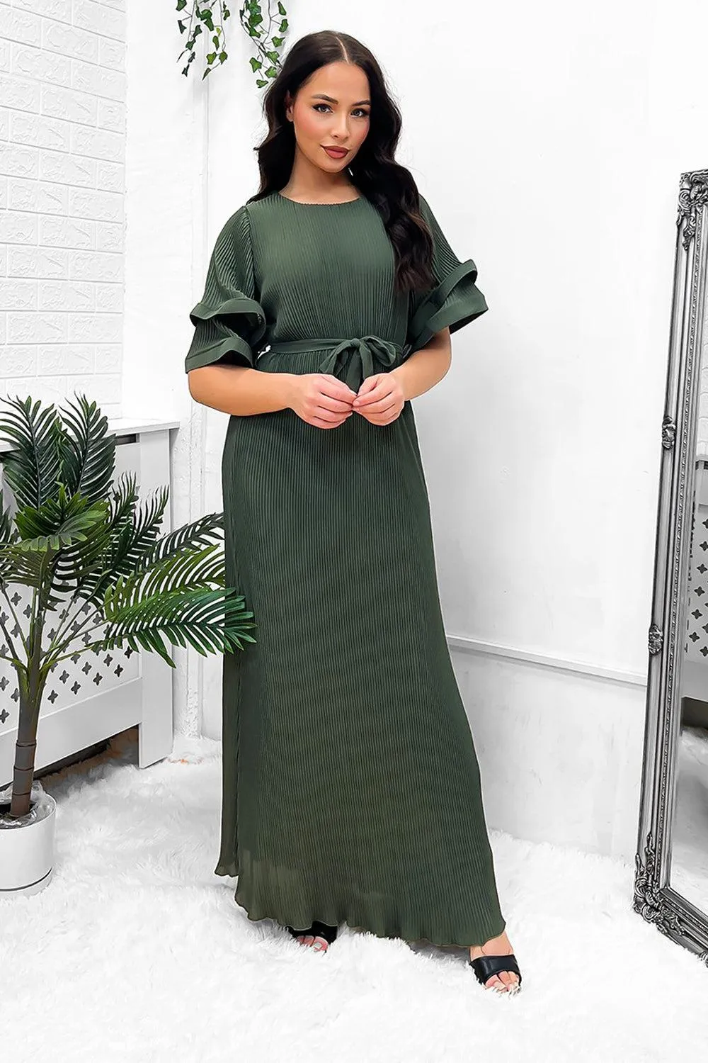 Double Short Flute Sleeve Summer Maxi Dress