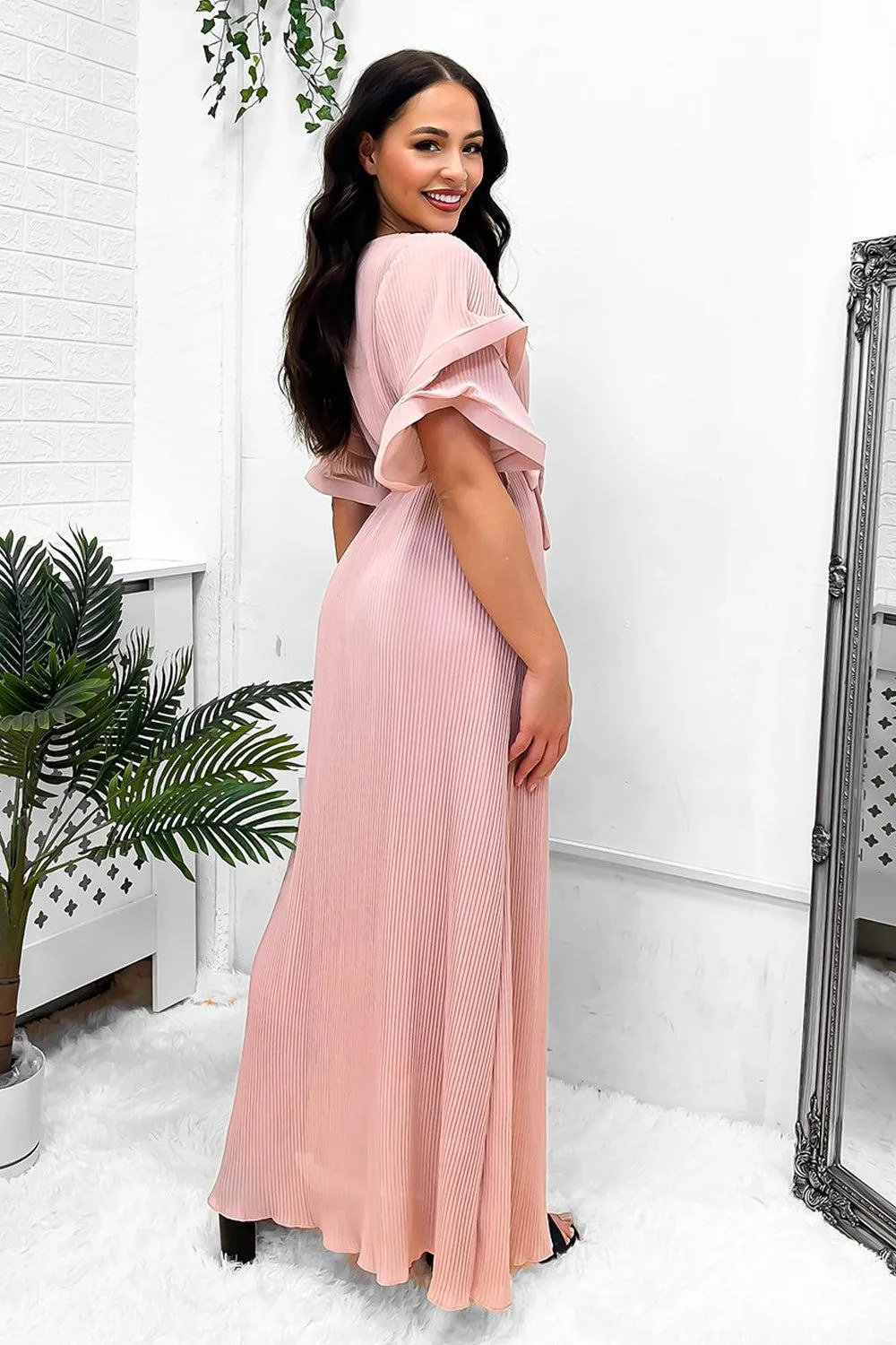 Double Short Flute Sleeve Summer Maxi Dress