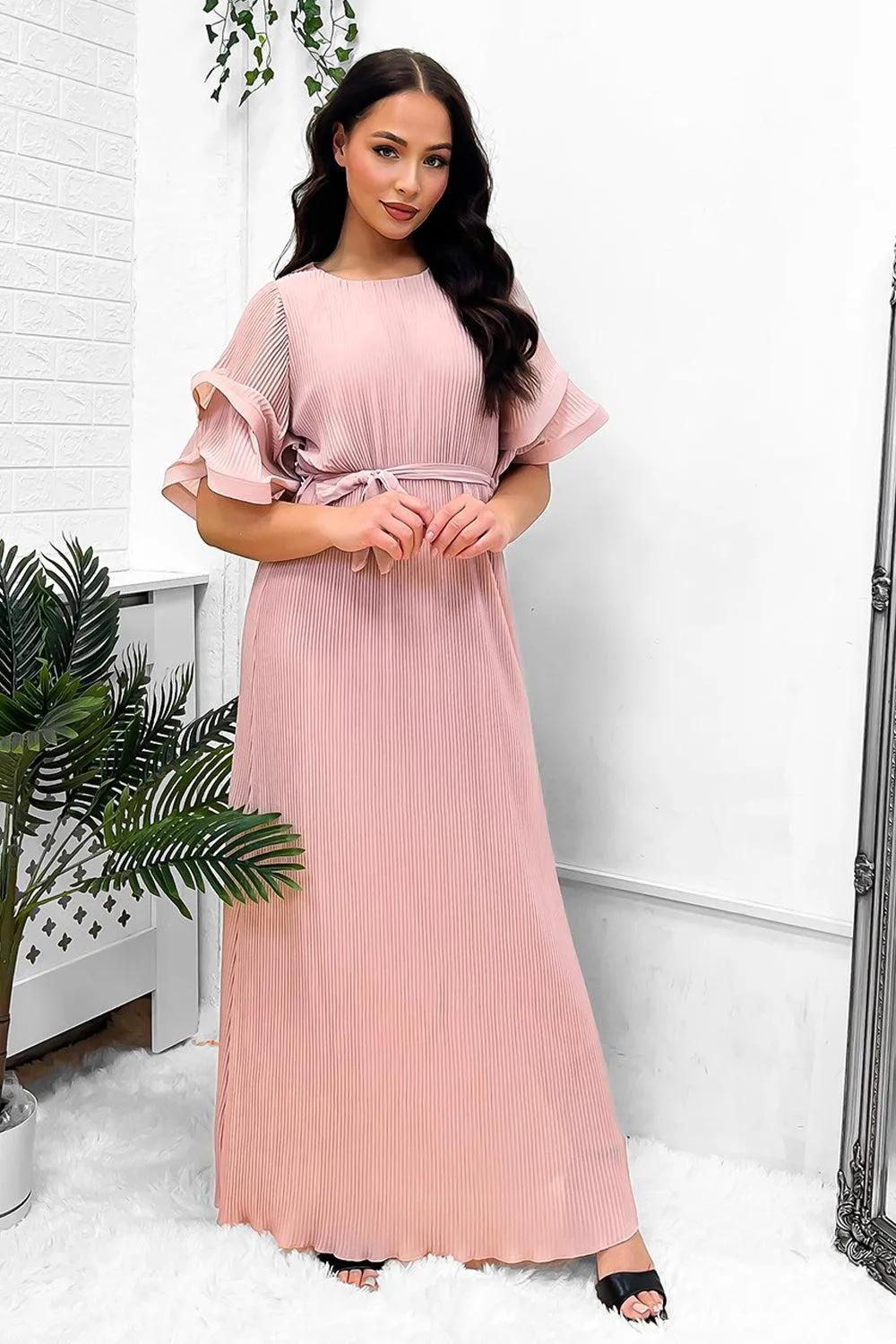 Double Short Flute Sleeve Summer Maxi Dress