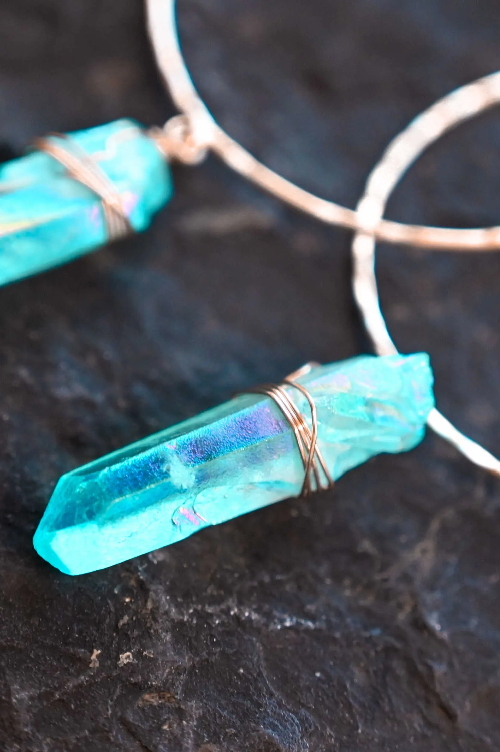 Dreamer Blue Angel Aura Quartz Gold Hoops