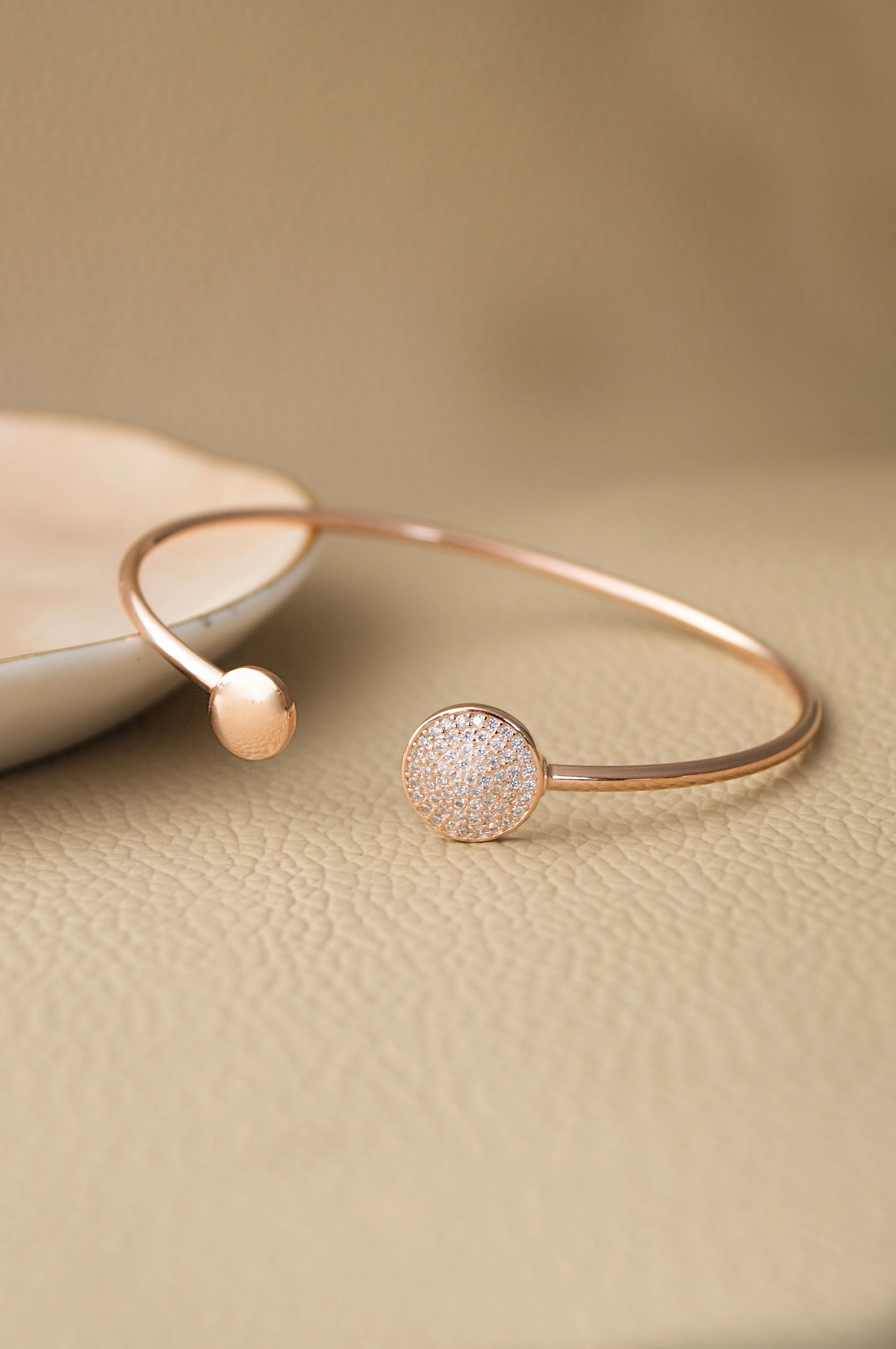 Dual Disk Rose Gold Plated Sterling Silver Adjustable Bracelet