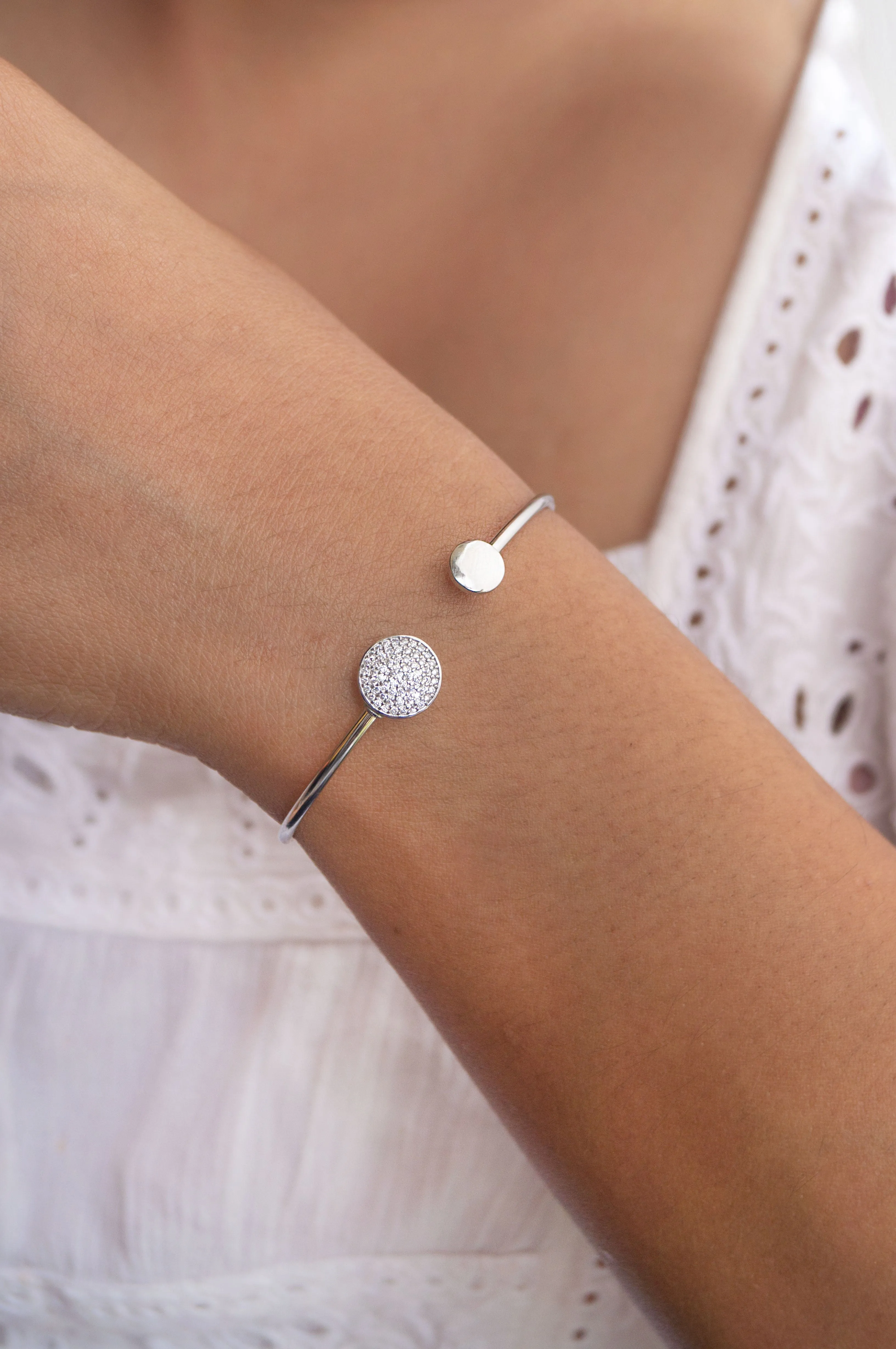 Dual Disk Rose Gold Plated Sterling Silver Adjustable Bracelet