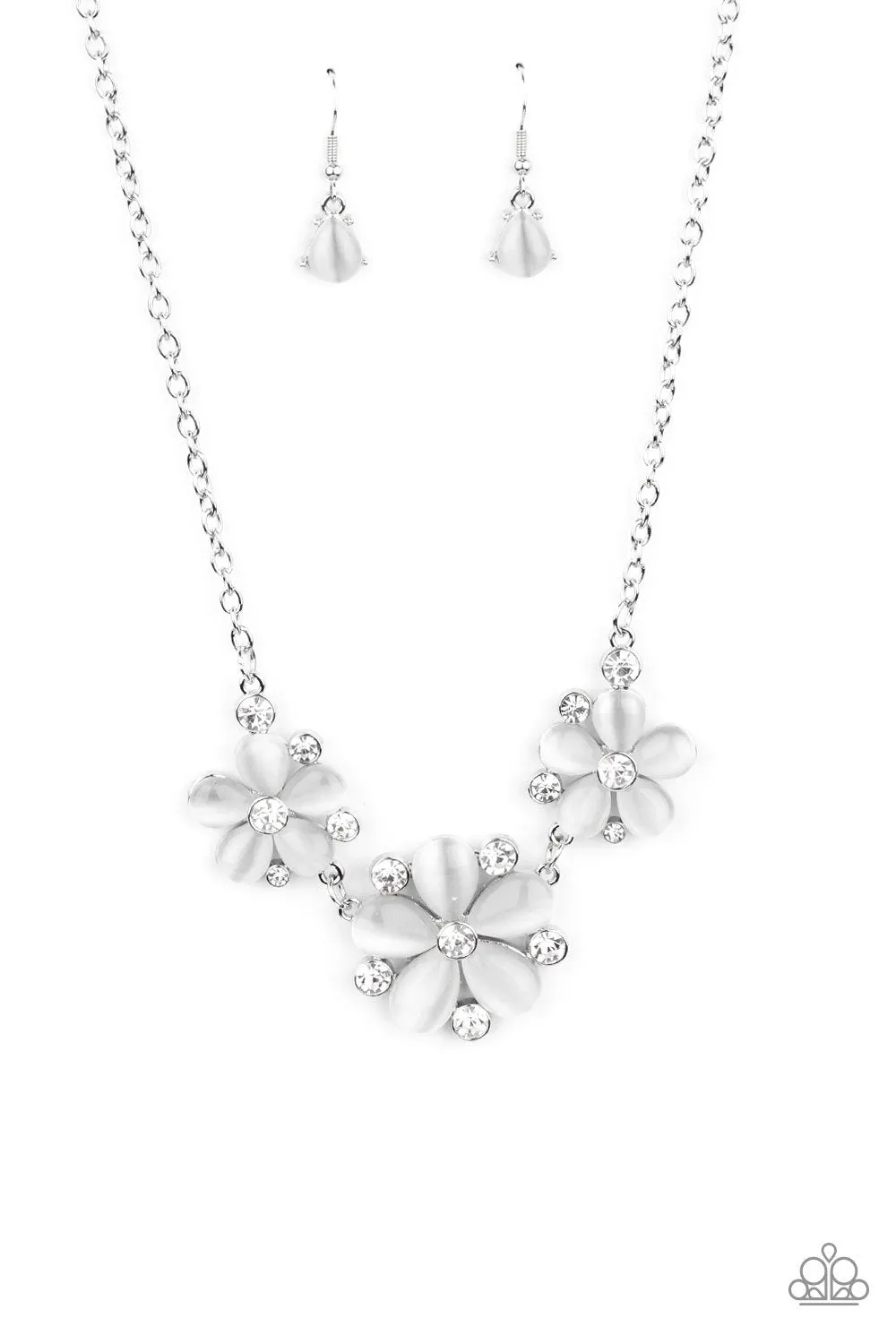 Effortlessly Efflorescent White Cat's Eye Stone Flower Necklace - Paparazzi Accessories