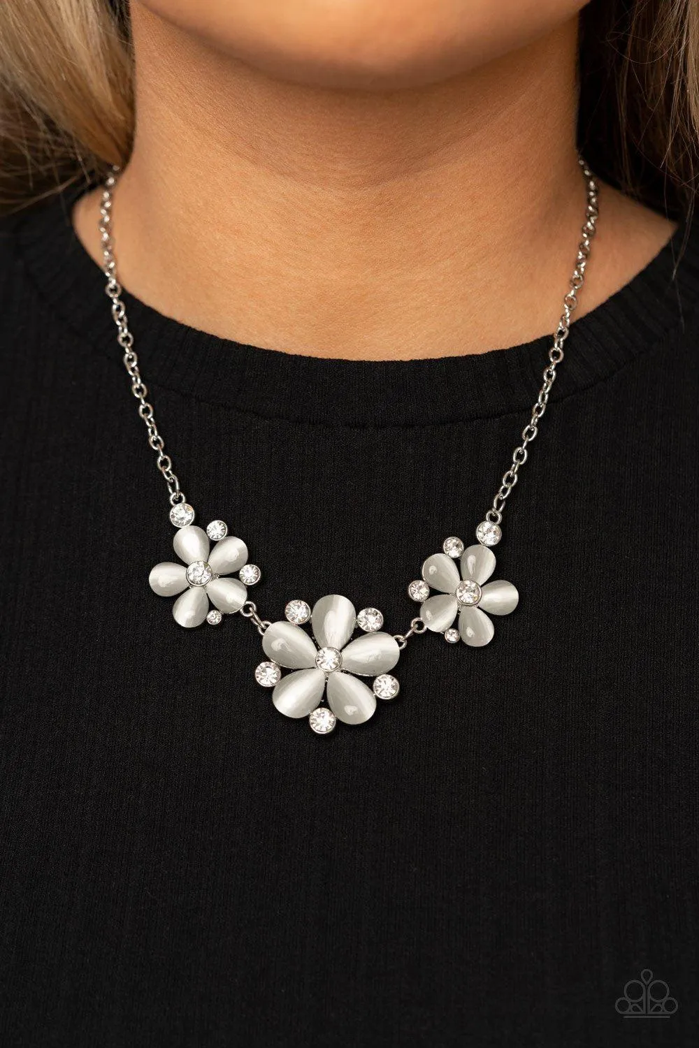 Effortlessly Efflorescent White Cat's Eye Stone Flower Necklace - Paparazzi Accessories