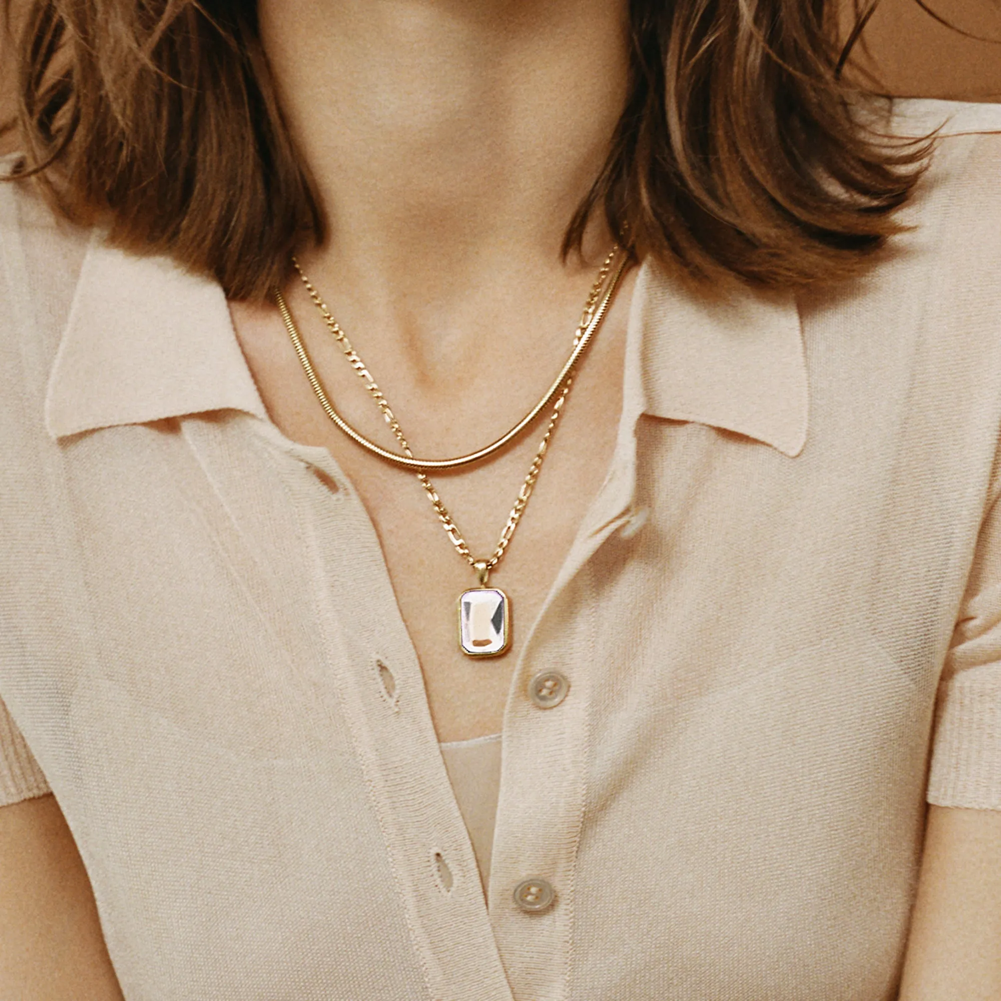 Emerald Cut Crystal Necklace