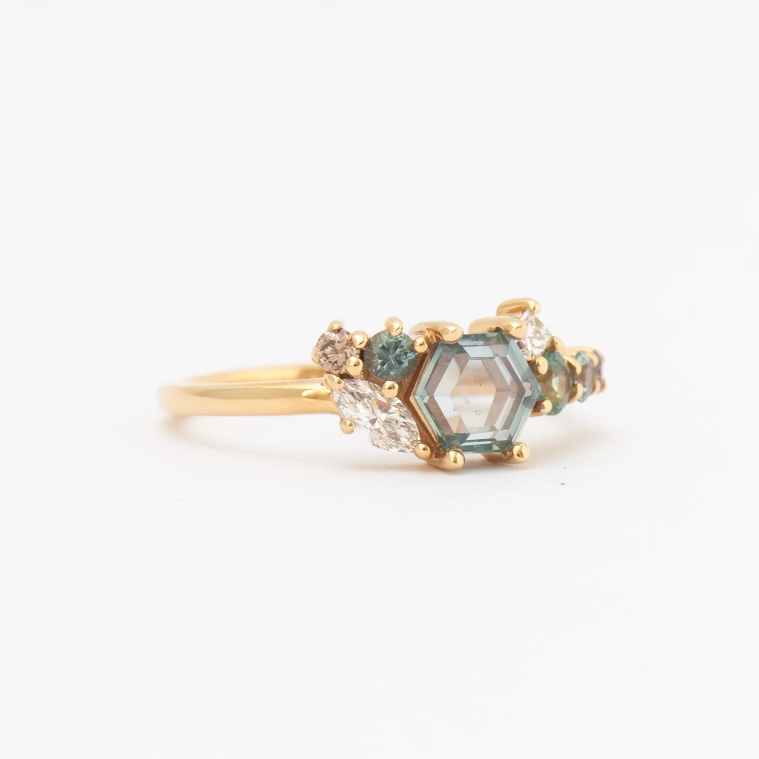 Exclusive Orbital Hex Blue Sapphire Cluster Ring