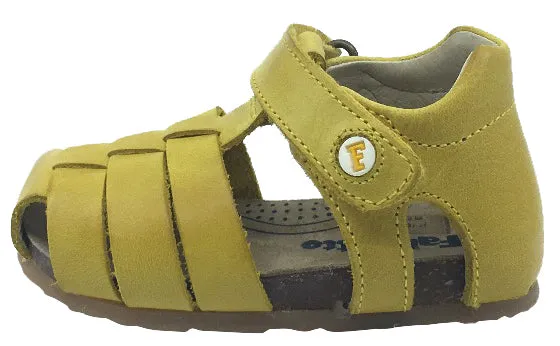 Falcotto Boy's & Girl's Yellow Smooth Leather Fisherman Sandals with Hook and Loop Strap