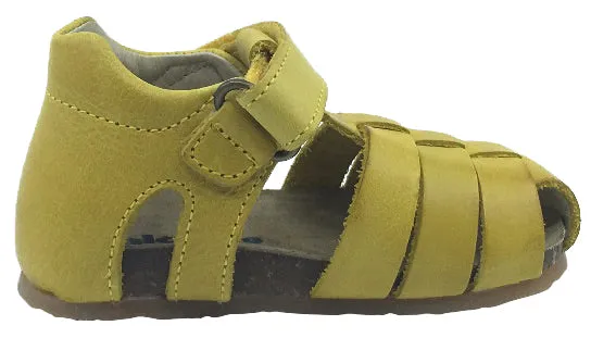 Falcotto Boy's & Girl's Yellow Smooth Leather Fisherman Sandals with Hook and Loop Strap