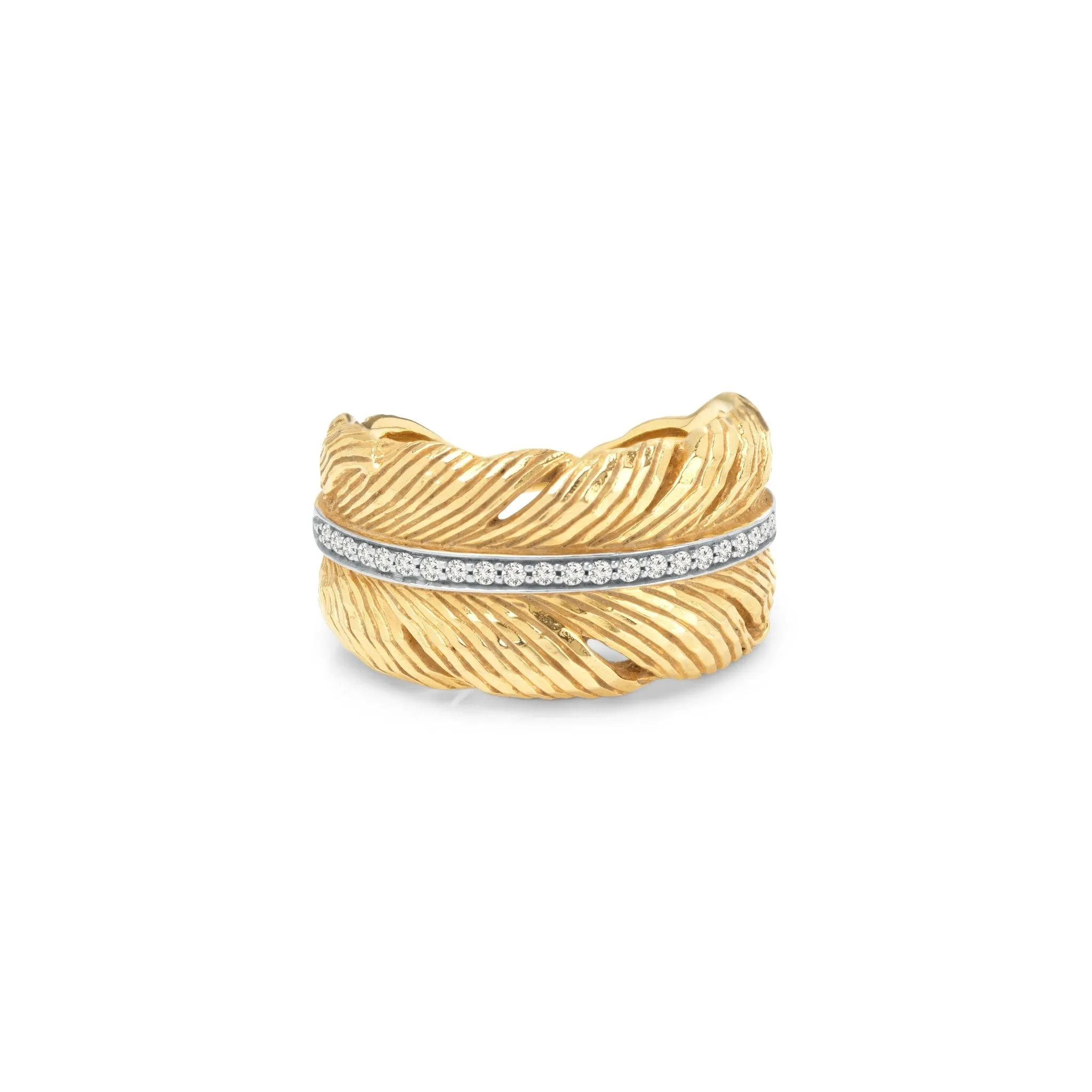 Feather Cuff Ring with Diamonds