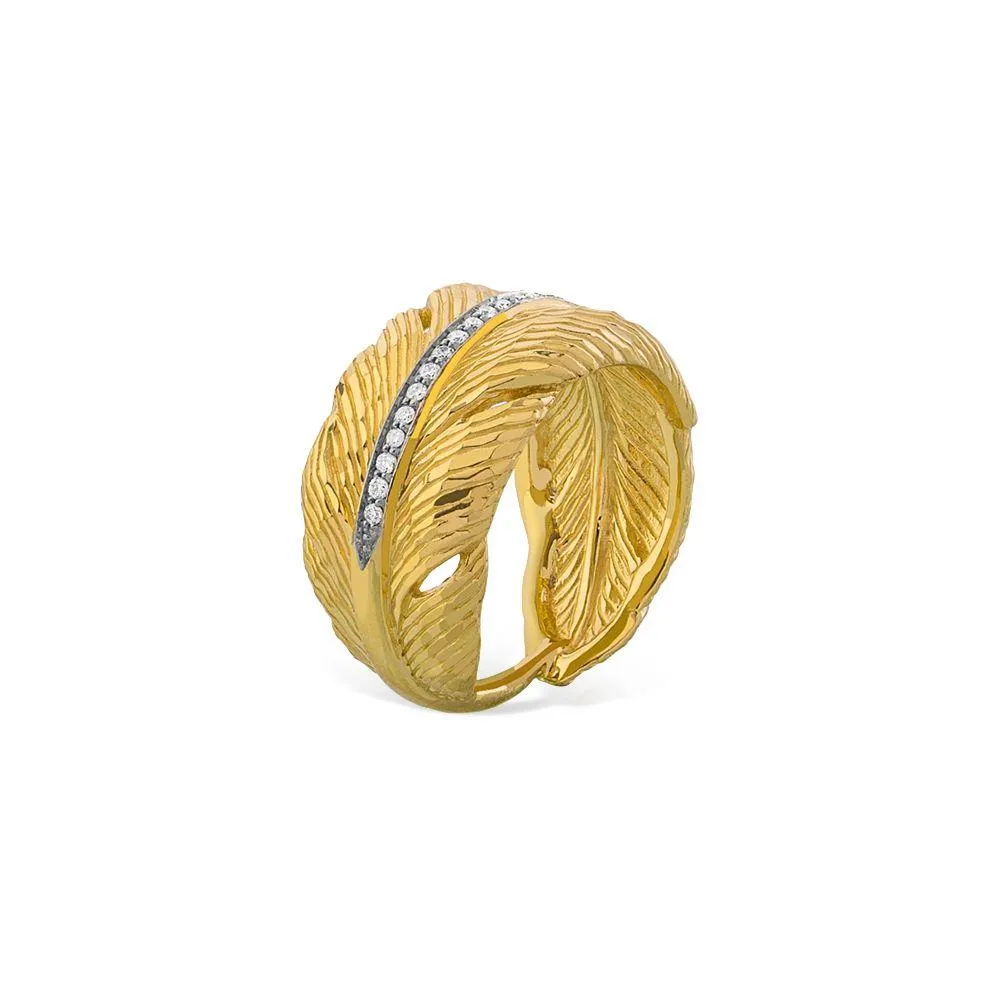 Feather Cuff Ring with Diamonds