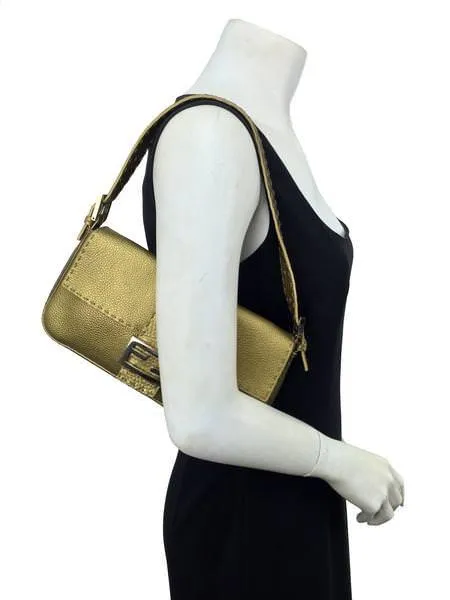 Fendi Metallic Leather Baguette Shoulder Bag